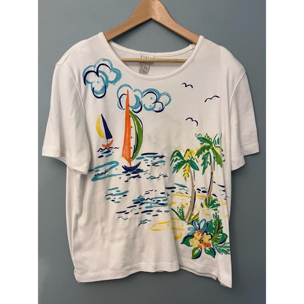 Vintage Koret Beaded and Embroidered Tropical Tee